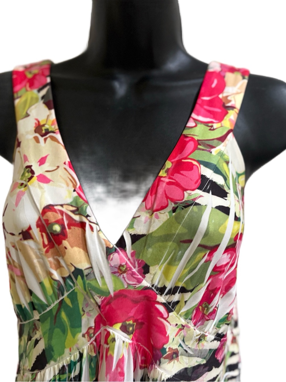 Sleeveless Floral & Zebra Print Maxi Dress in Pink and Green - Picture 2 of 6